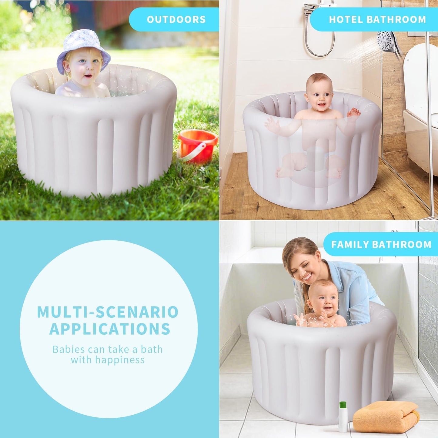 Hantaiwan Asiento inflable de baño para bebé para sentarse XL, bañera suave inflable para 24-36 meses, anticolisión con detección de temperatura, soporte de baño portátil para niños pequeños para el
