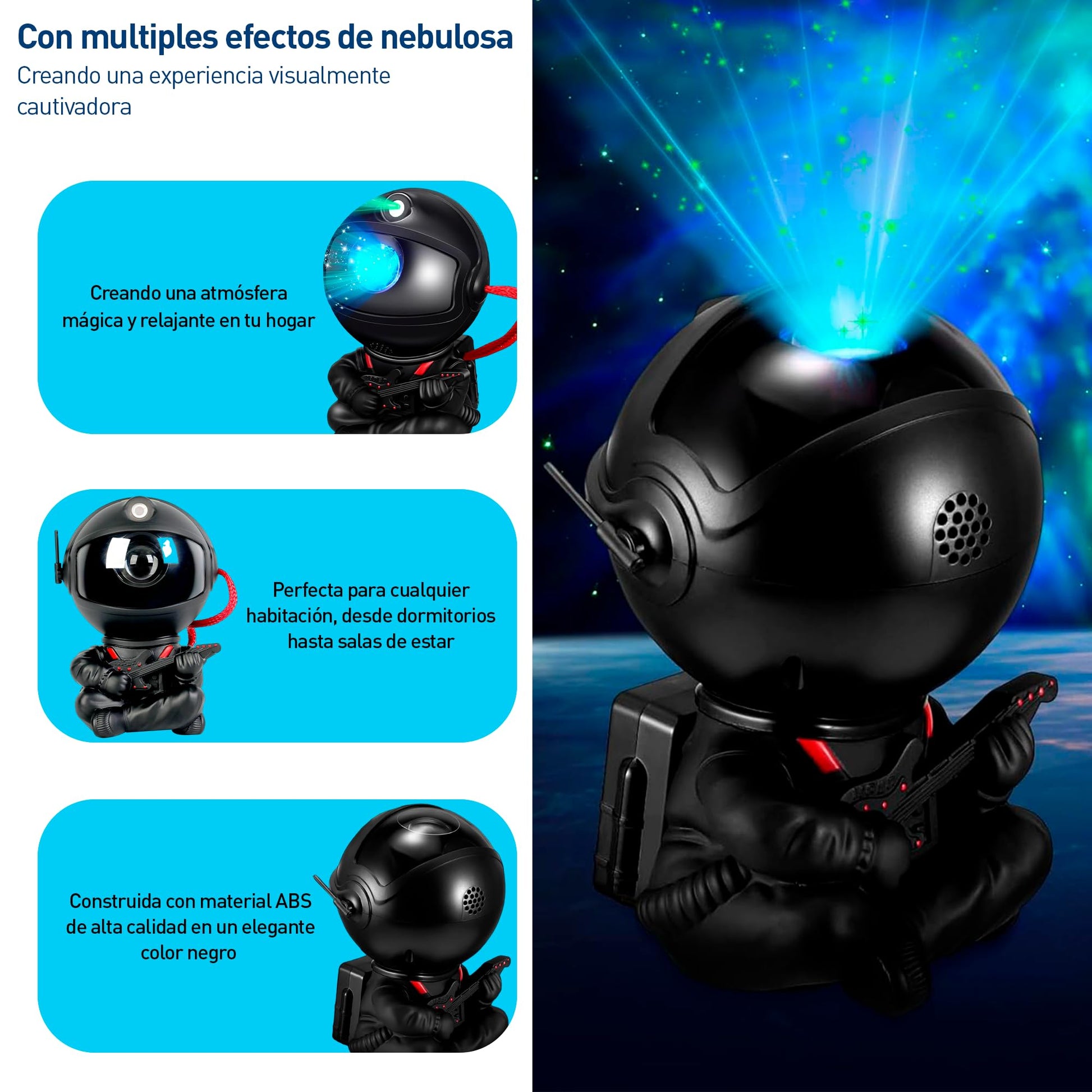 Bluelander Proyector Astronauta, Astronauta Proyector de Estrellas, Control Remoto, Luces Estrellas, Adecuado para Niños, Regalo Ideal, Ángulo Ajustable 360° (Negro)