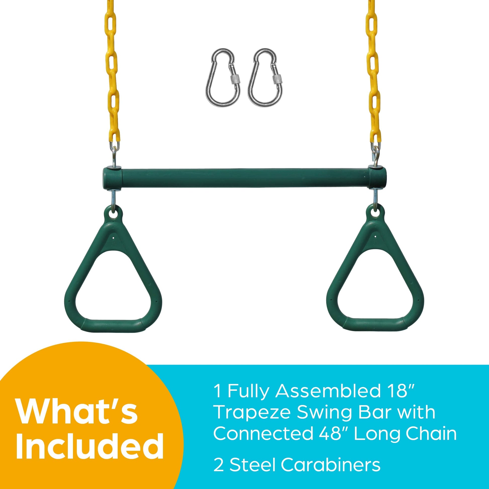 Barra de Trapecio Jungle Gym Kingdom Verde con Anillos y Cadena Resistente 45.7 cm