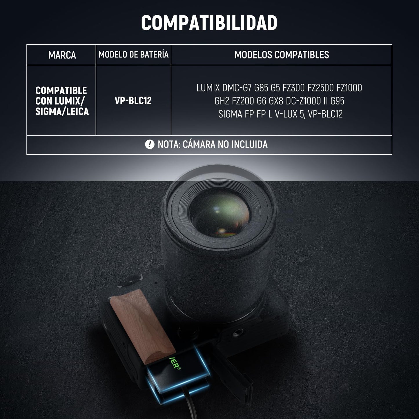 NEEWER D Tap a DMW-BLC12 Batería Ficticia para Batería Montaje en V, Compatible con Panasonic Lumix DMC-G7 G85 G5 FZ300 FZ2500 FZ1000 GH2 FZ200 G6 GX8 DC-Z1000 II G95 Sigma FP FP L V-LUX 5, VP-BLC12