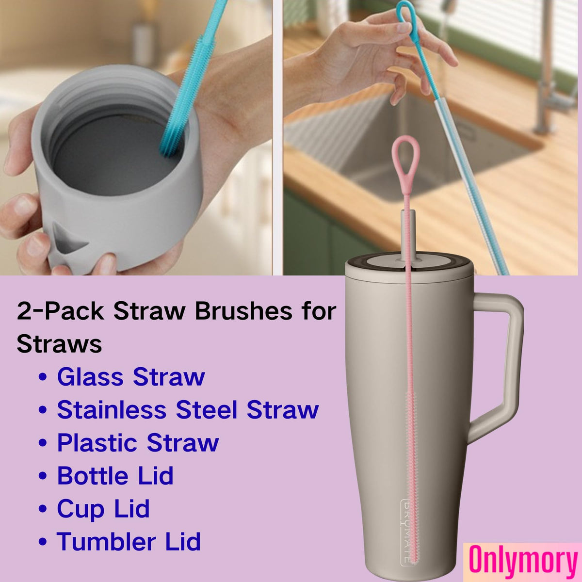 cepillo para polvo limpiador de pajitas de silicona, 2 cepillos largos flexibles para copa Stanley, vaso, botella de agua, pajitas reutilizables y plegables para popotes Stanley Copa, 6 mm y 9 mm