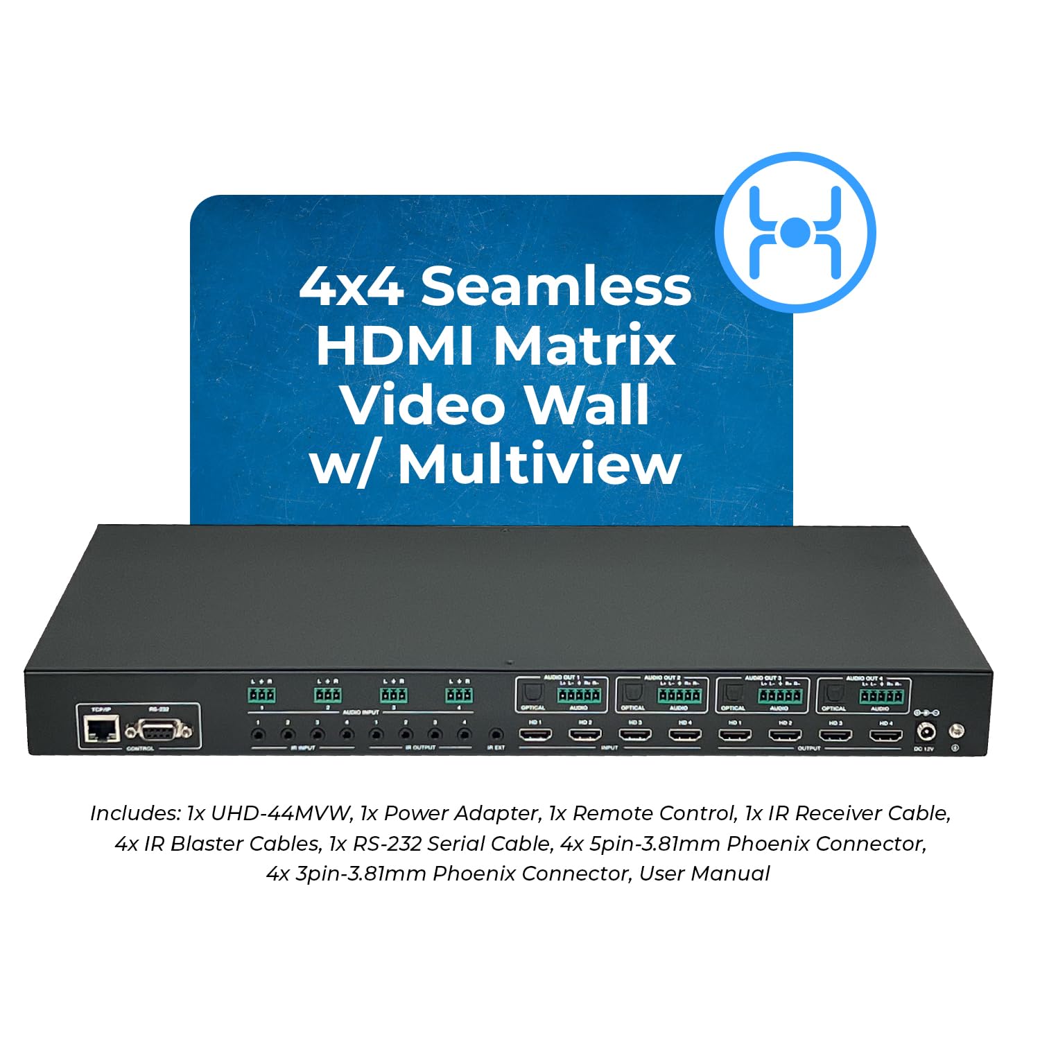 OREI 4K 4x4 HDMI Matriz Video driver de pared Procesador Multivisor visualización de hasta 4K 60Hz 2x1, 1x2, 1x3, 1x4 Soporta extracción de audio RS-232 de rotación de 180 grados (UHD-44MVW)