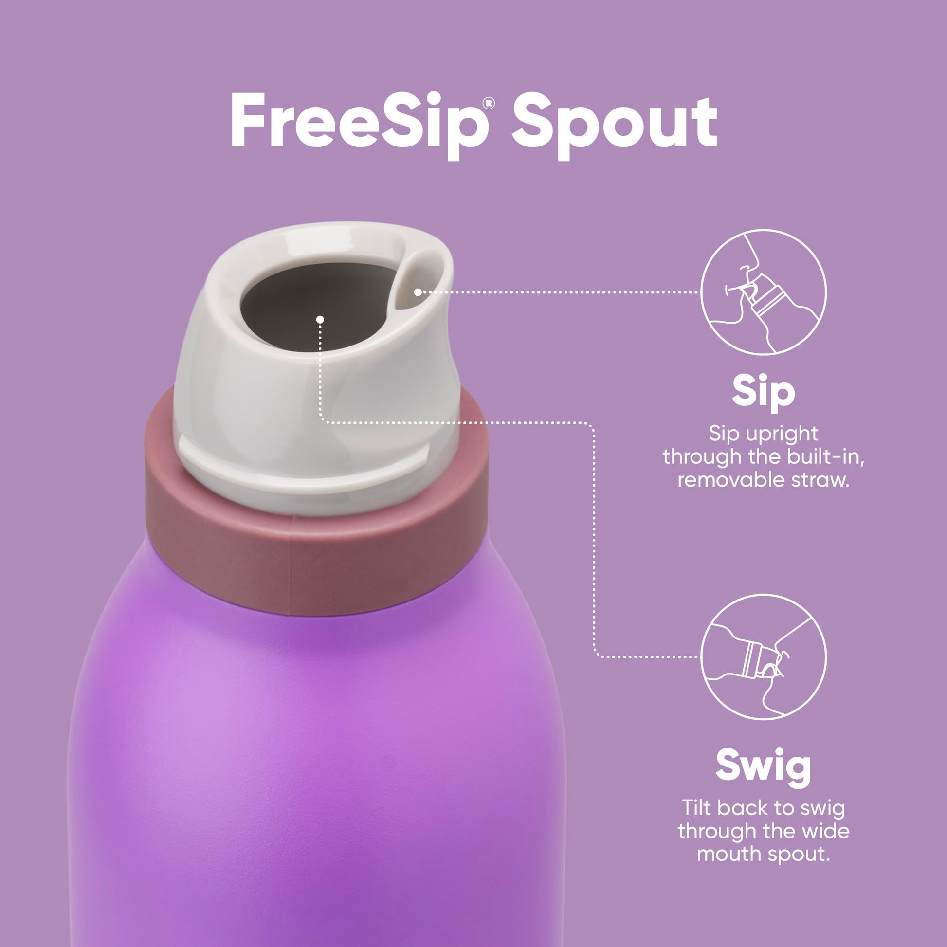 Botella de Agua Owala FreeSip Morada con Popote de Acero Inoxidable para Deportes y Viajes