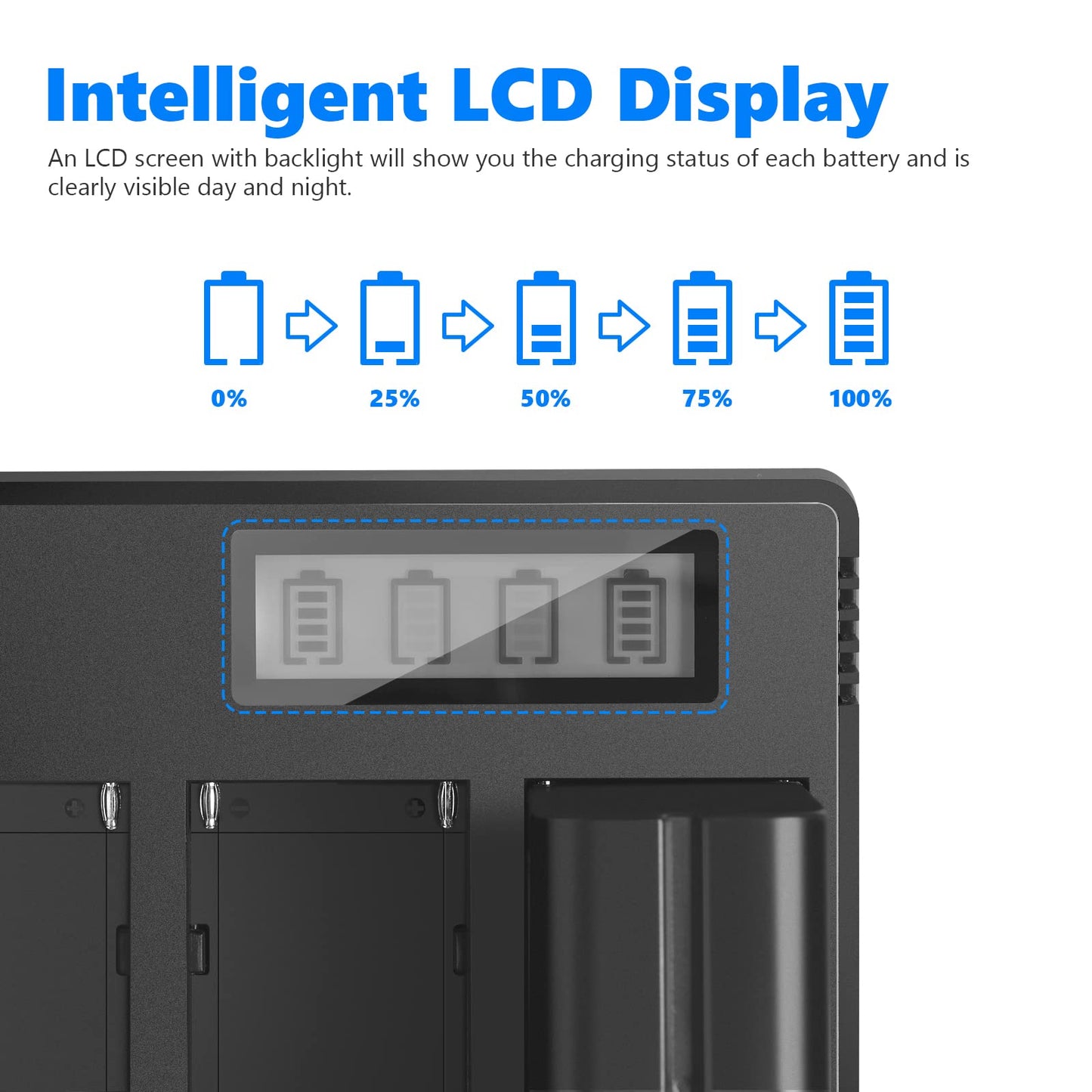 Baterías de Repuesto NEEWER Negras 6600mAh con Cargador de 4 Canales y Adaptador de Corriente para Monitor de Campo y Luz de Vídeo