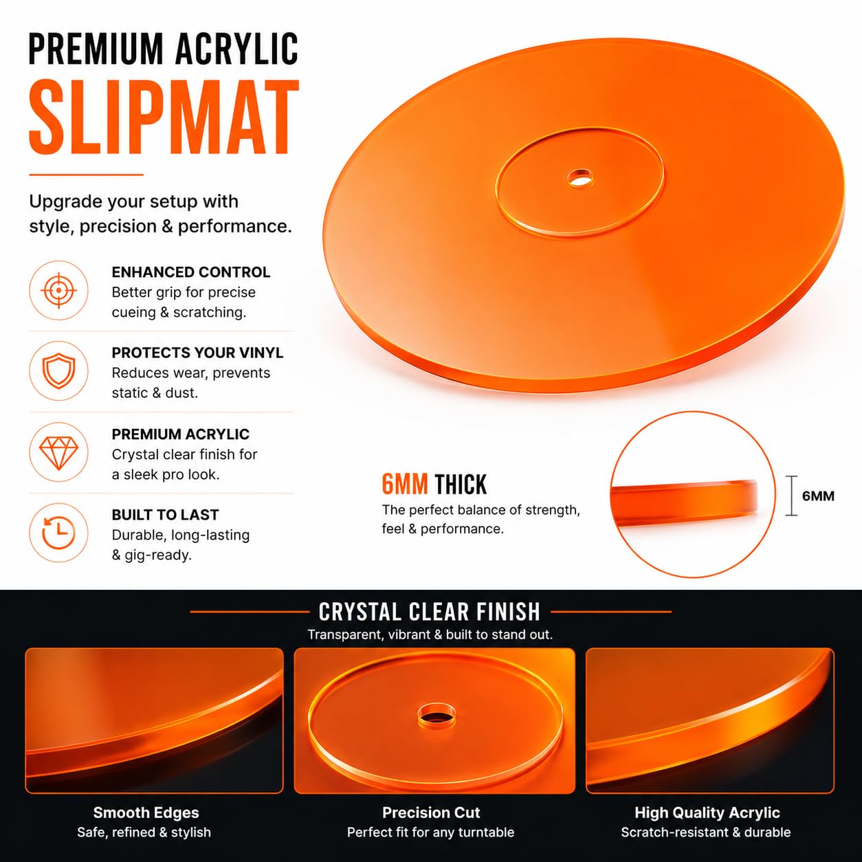"SpinTunes- “Tapete Giratorio, tapete de acrílico para Tocadiscos de Vinilo LP de 2.7 mm de Grosor para un Mejor Soporte de Sonido en Tocadiscos Proporciona baj