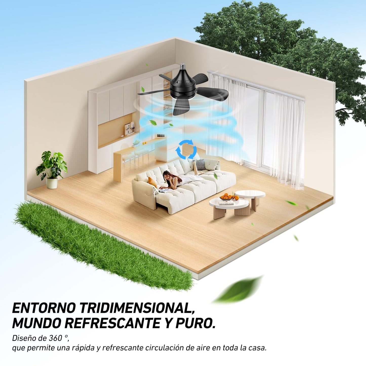 Ventilador de Techo VSHINY Negro Con Luz y Mando a Distancia