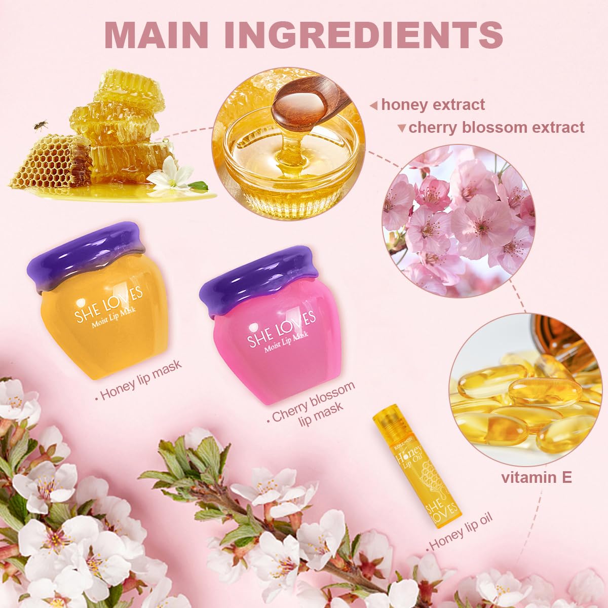 Pack de 2 Mascarillas de Labios Honey&Sakura Hidratante y Reparador para Día y Noche