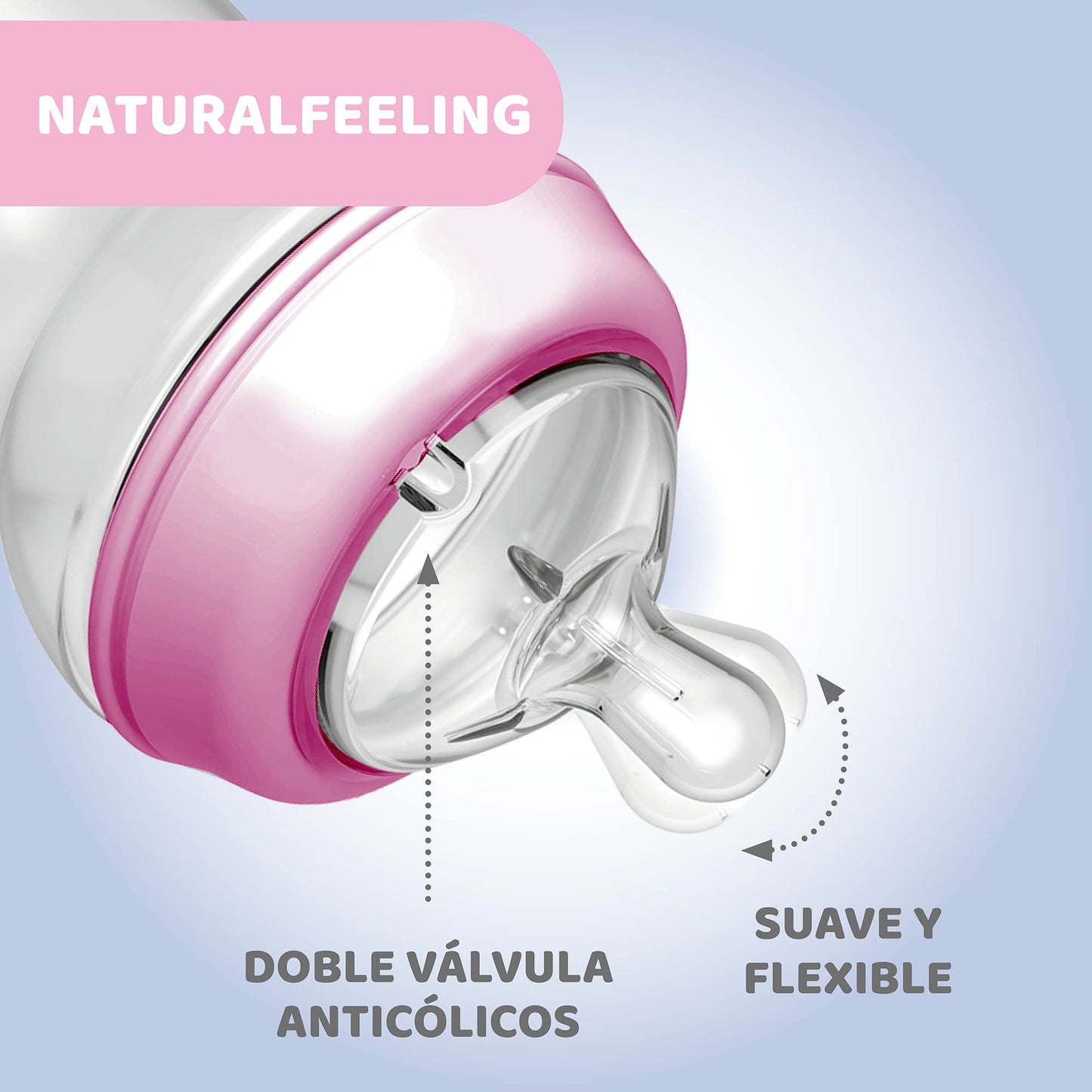 CHICCO, Biberón Natural Feeling, Color Rosa, 330 ml