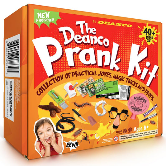 DEANCO - Kit de broma, caja de broma, juego de regalo definitivo, bromas prácticas, recuerdos de fiesta, 40 piezas, juguetes para niños de 8 a 10 años, bromas de abril