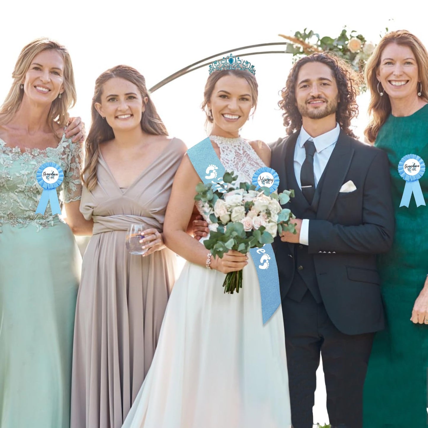 Insignia de hojalata Mommy to be 3 unidades, una mamá para ser y 2 Insignia de abuela para ser azul, y mamá para ser azul con purpurina con corona para baby shower para niño, revela el género para