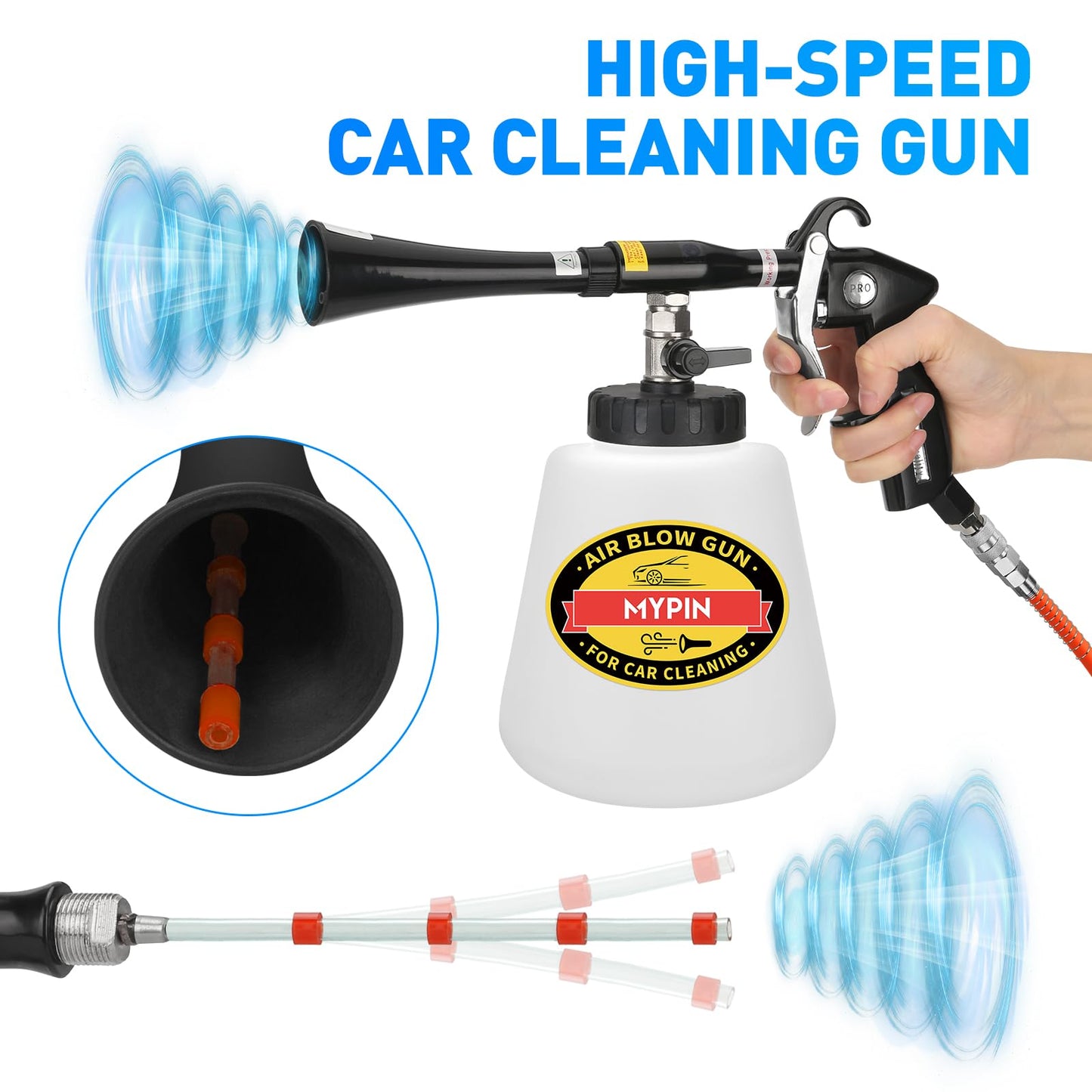 Kit de Pistola de Limpieza de Coche MYPIN Alta Presión con Boquillas para Tapicería y Asientos de Vehículos