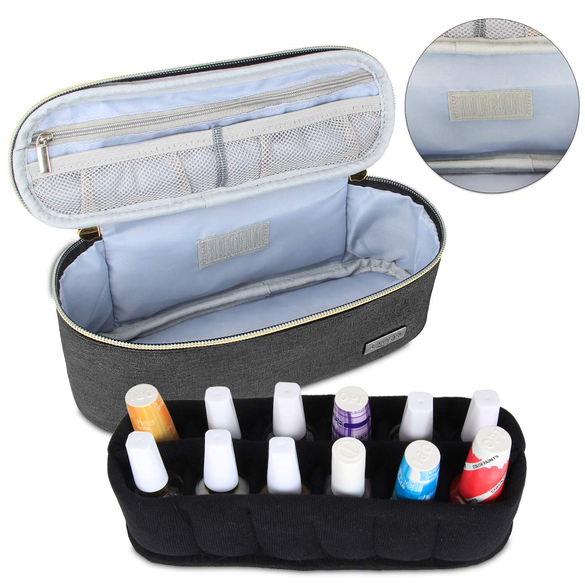 Luxja - Organizador de esmalte de uñas, capacidad para 12 botellas (15 ml - 0.5 fl.oz), estuche de esmalte de uñas para esmalte y herramientas pequeñas, color negro
