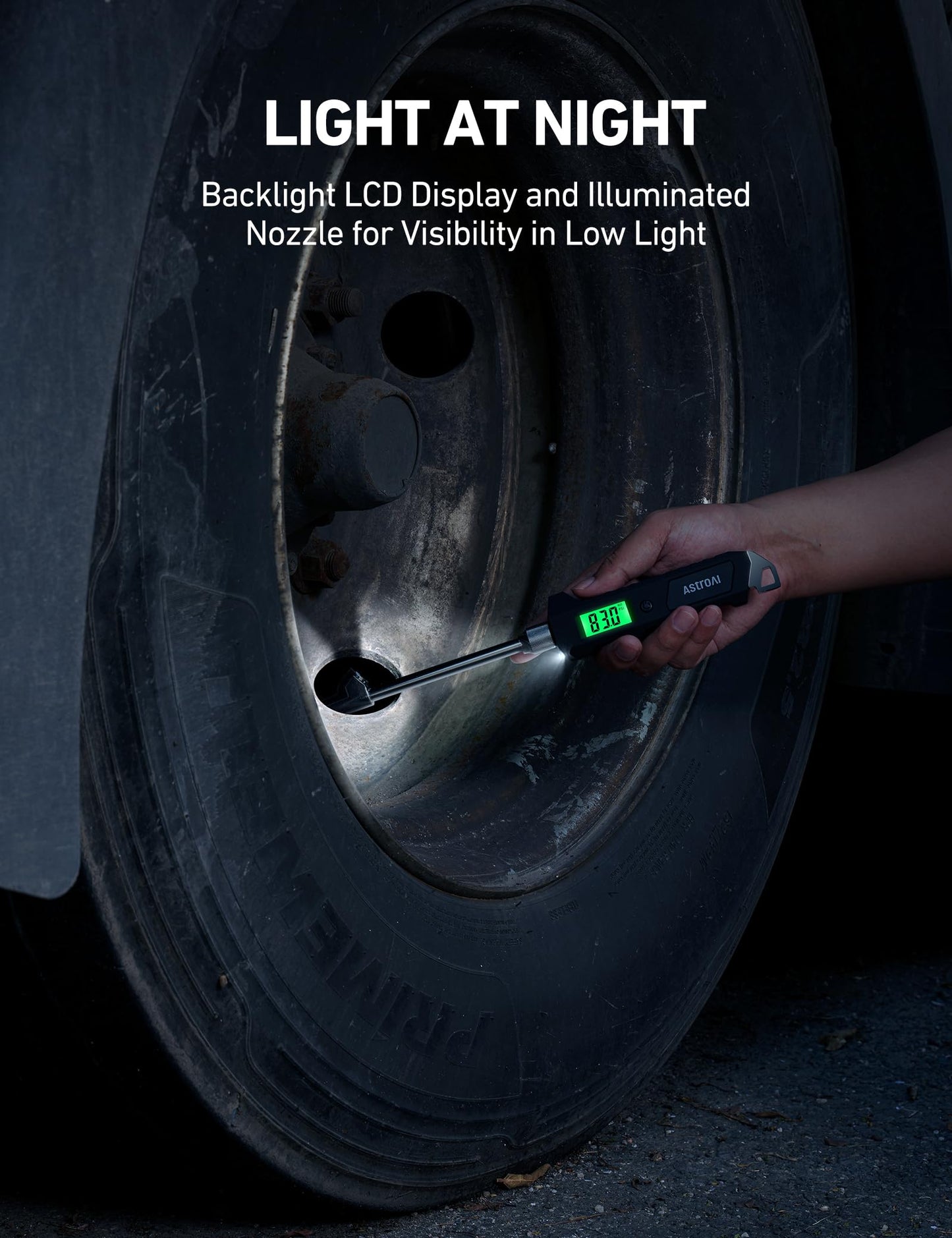 AstroAI Medidor de Presión para Llantas Camiones, Caravanas SUV, Furgonetas, Manómetro Digital de Presión Aire con Doble Rosca, Luz, 230PSI