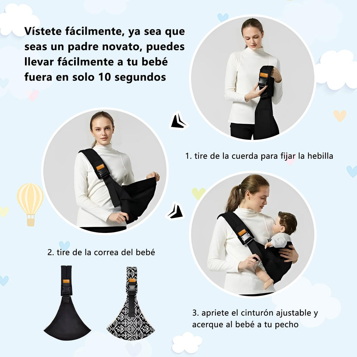 NUIO Porta Bebe, Mochila Ergonomica Bebe,Cangurera para Bebe Ajustable y Transpirable, Multifuncional y que Ahorra trabajo, Soporte Firme para Bebé, Apto para Niños de 3 a 24 Meses (Negro puro)
