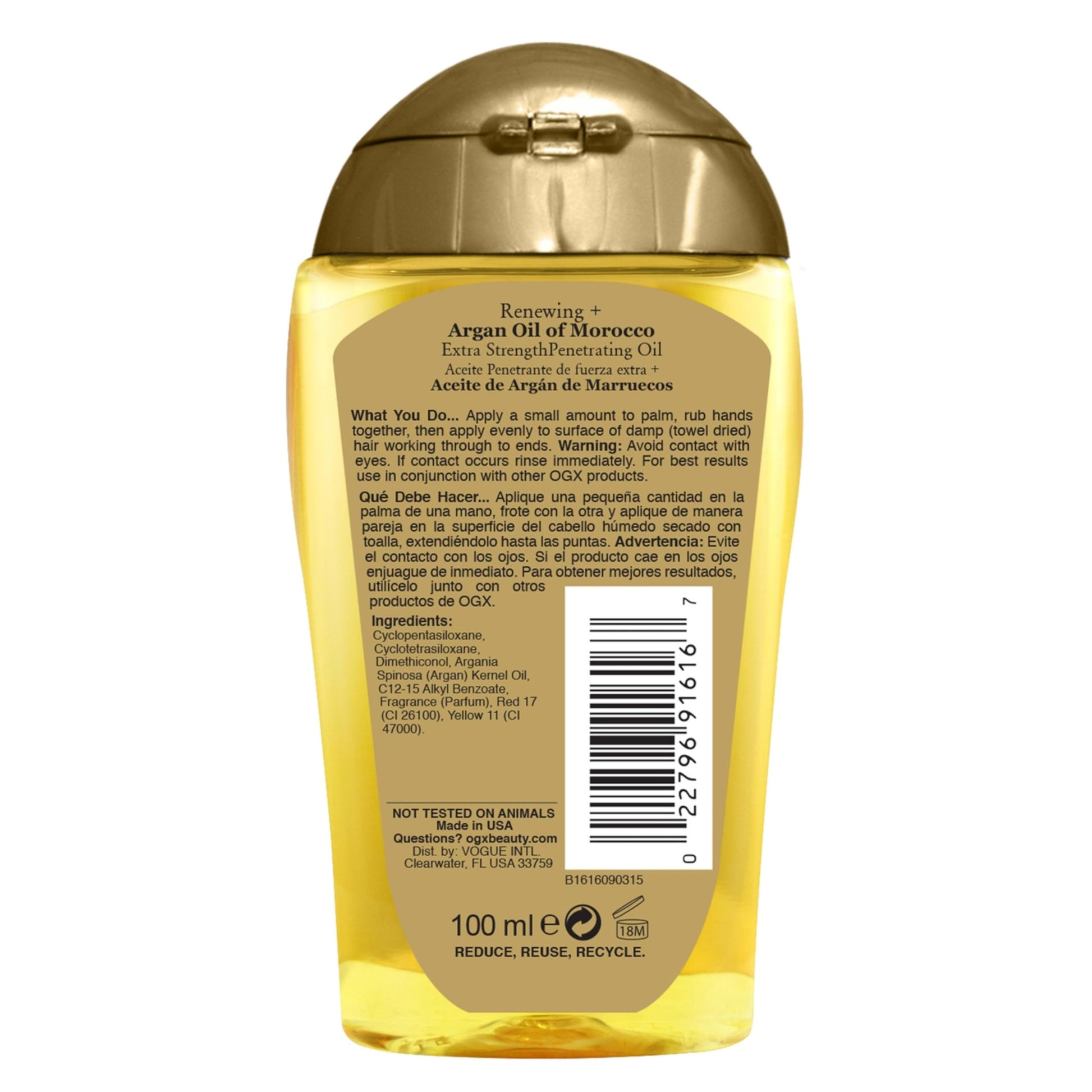 OGX, Tratamiento Capilar Renovador Extra Fuerte de Aceite de Argán, 100 ml