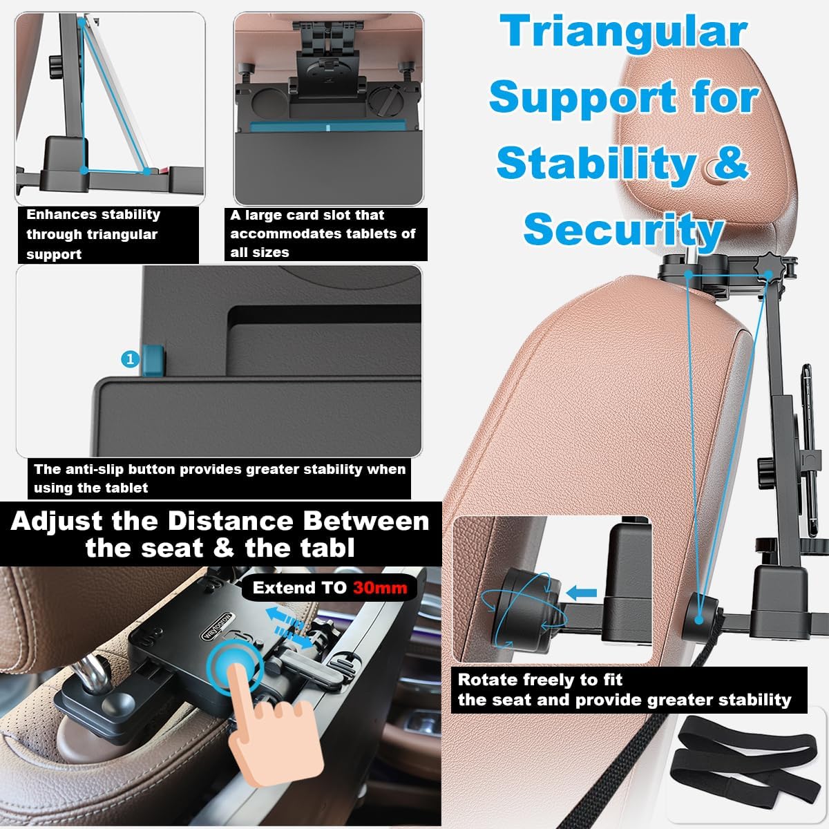 Bandeja para Asiento Trasero del Coche, Bandeja Plegable Estable para Asiento Trasero de Coche, computadora para pasajeros Traseros, Viajes por Carretera, Comida y Trabajo, Bandeja de Viaje Ajustable