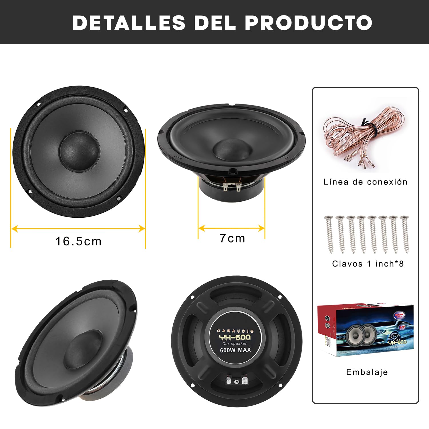 Altavoces para Automóvil VIDA4U 6.5 Pulgadas 600 W Gama Completa 4 Vías Fácil Instalación