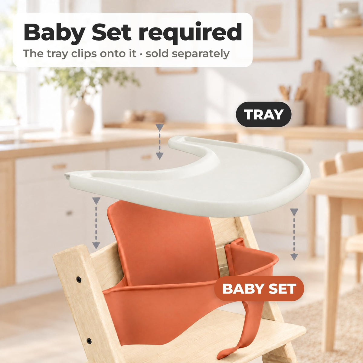 Mesa de silla alta compatible con silla Stokke Tripp Trapp, sin superficie de succión, diseño curvado ergonómico, lechoso mate, sin BPA, fácil de montar
