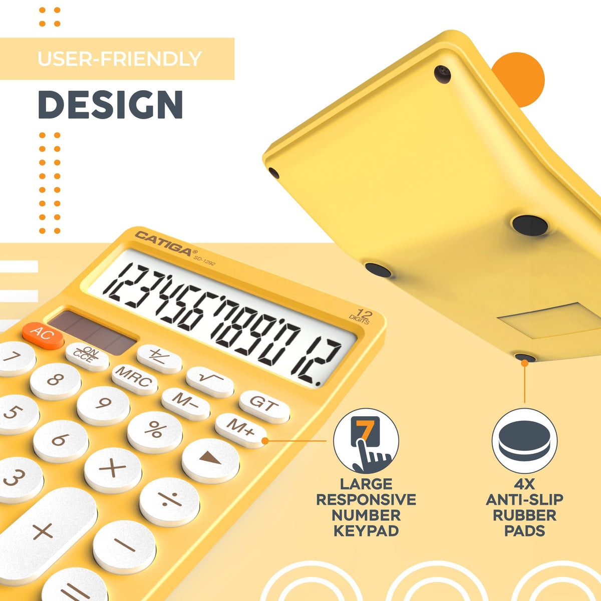 Calculadora Básica CATIGA LCD Grande Negro Energía Solar y Batería de Doble Potencia