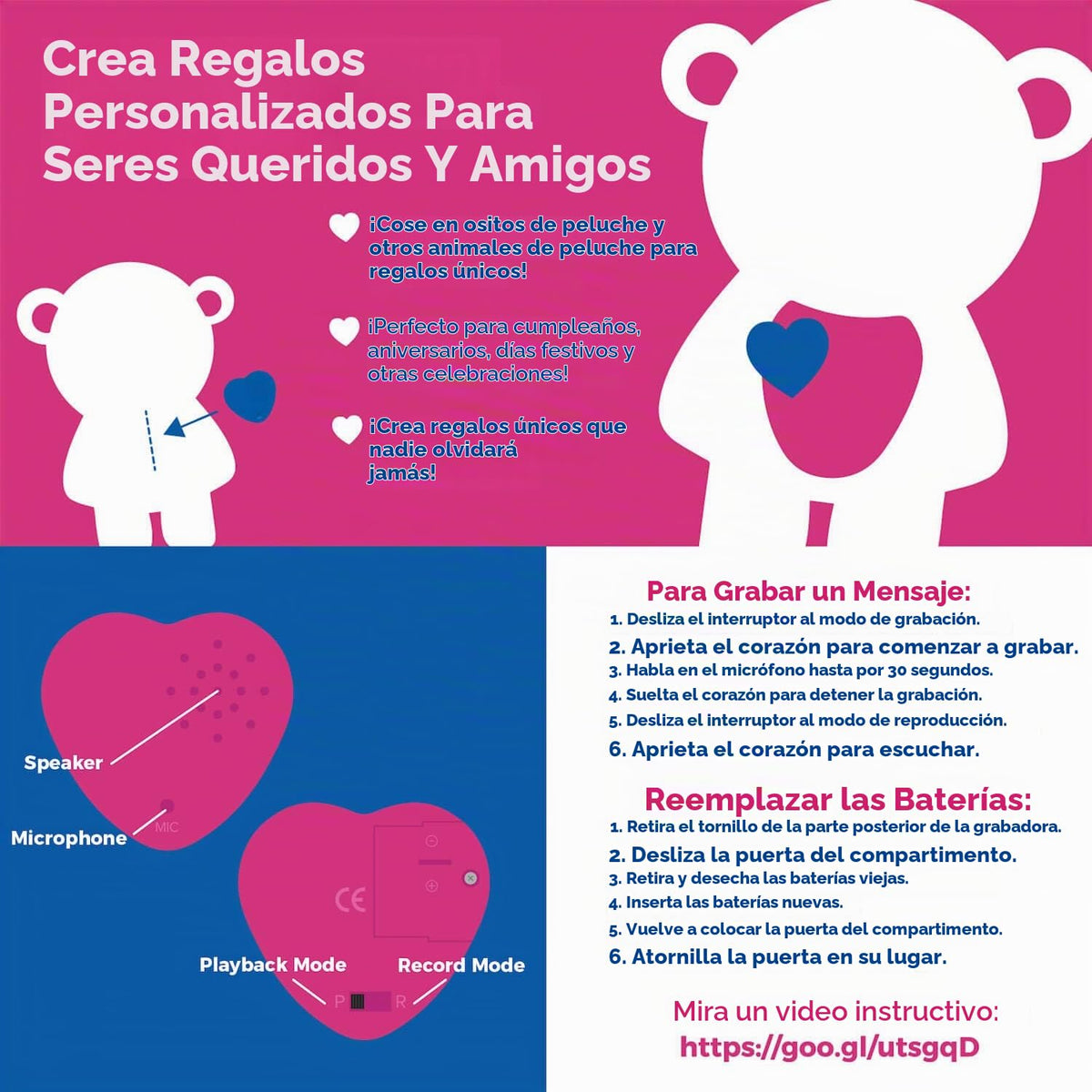 Módulo Grabador de Voz Inventiv Rojo para Juguete de Peluche con Mensajes Personalizados (Paquete de 2)