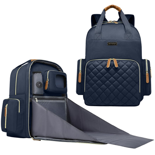 Mochila para Pañales WITSTEP Azul con Estación de Cambio para Mamás y Papás