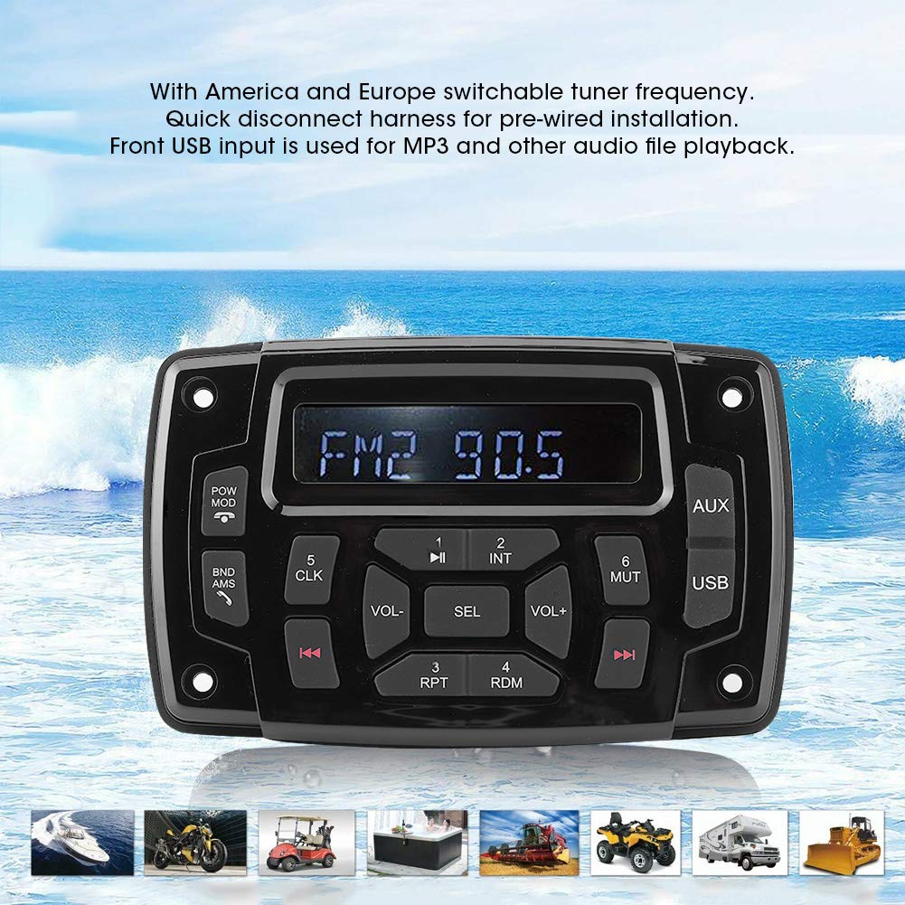 Radio Estéreo Marina, Bluetooth FM AM Receptor Estéreo Marino Reproductor de MP3, IP66 Receptor de Barco de 12v Impermeable/Resistente a la Intemperie con LCD Digital, Receptor Centro Multimedia