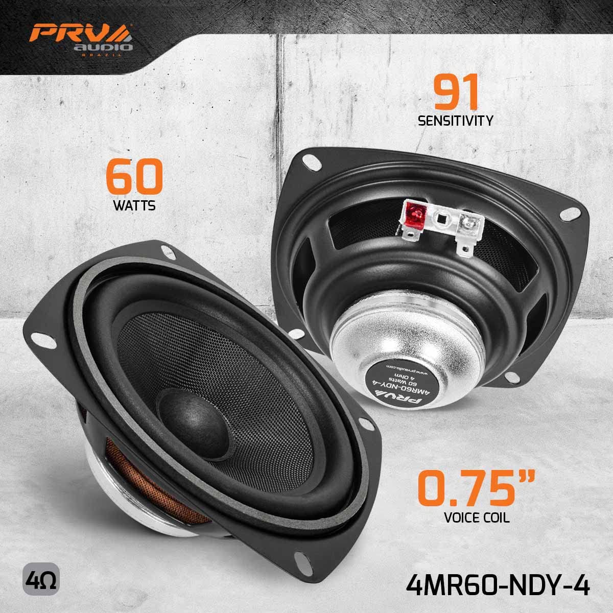PRV AUDIO 4MR60-NDY-4 PRO - Altavoz de neodimio de rango completo de audio de rango medio - 60 vatios, 4 ohmios - driver compacto y potente para audio del coche - Perfil bajo, sonido de alta fidelidad