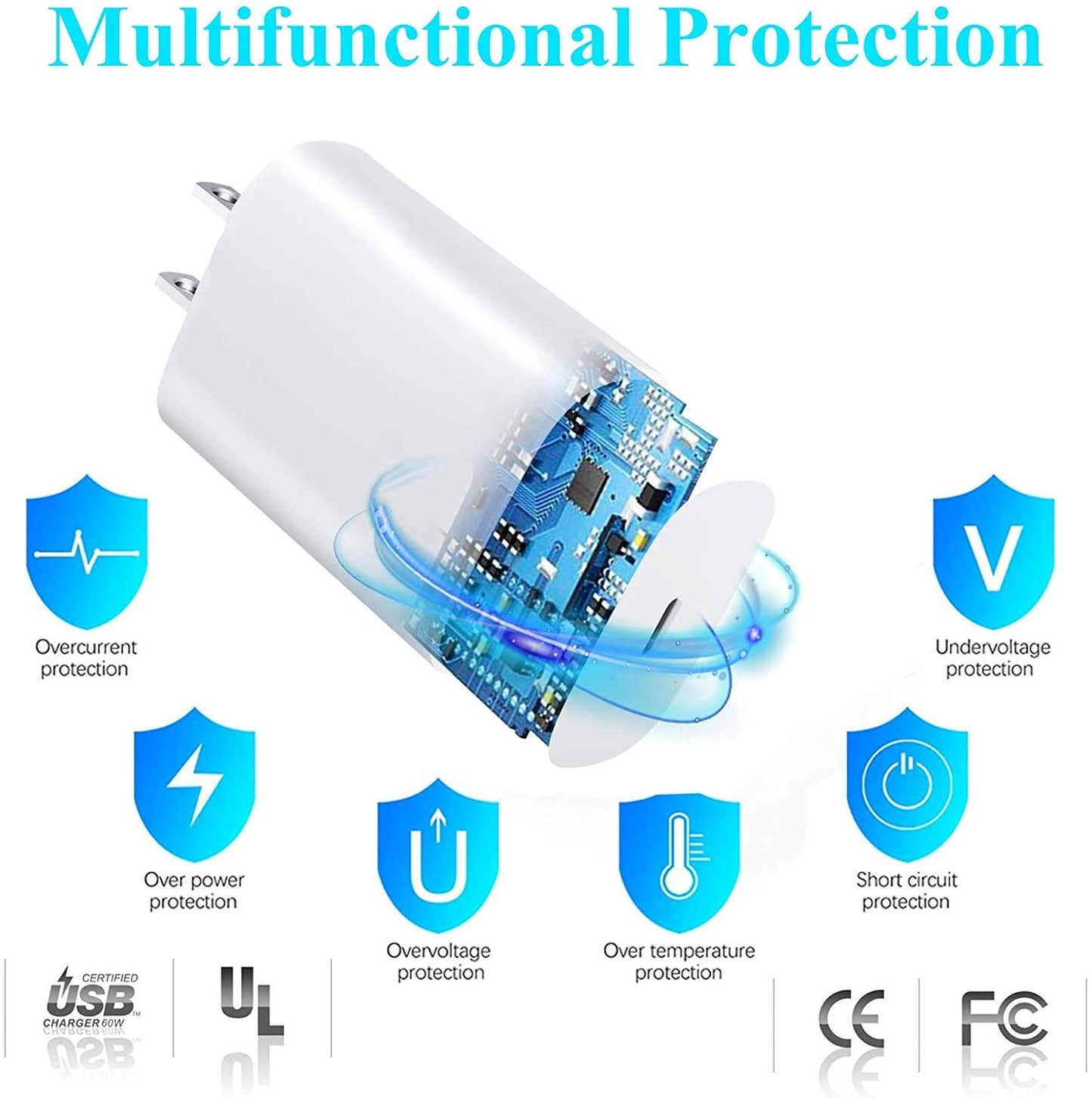 Cargador de Pared USB C Veetone Blanco 20W Compatible con iPhone, Samsung, Huawei y Más