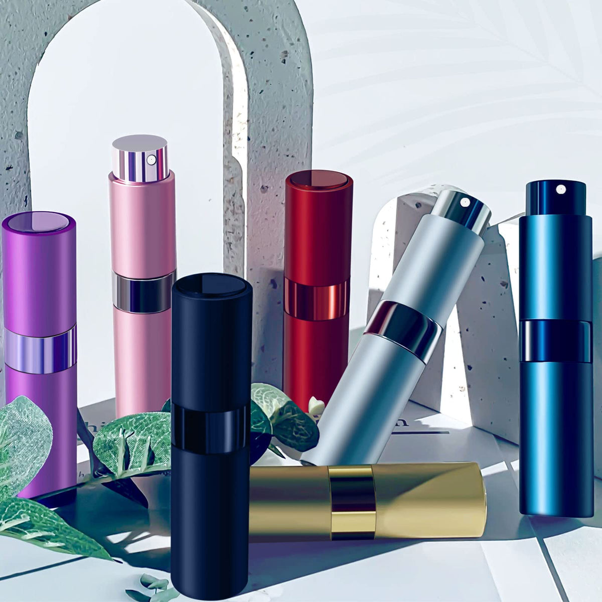 Mozzafiato Mini botellas atomizadoras de perfume portátiles de 8 ml, botella vacía recargable, botellas de perfume de viaje para colonias, Plateado