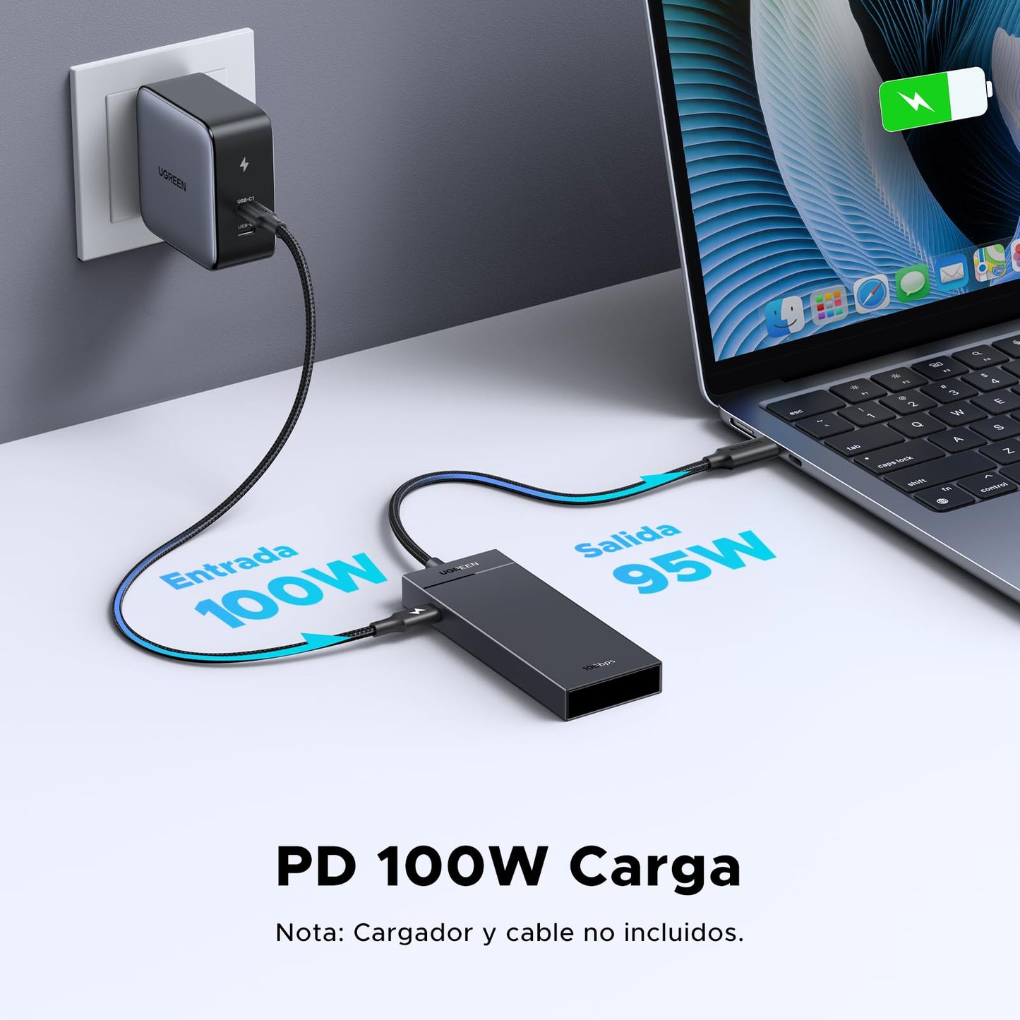 Hub USB C UGREEN 10 Gbps Negro 5 en 1 con Carga 100 W Compatible con MacBook, iPad y Más