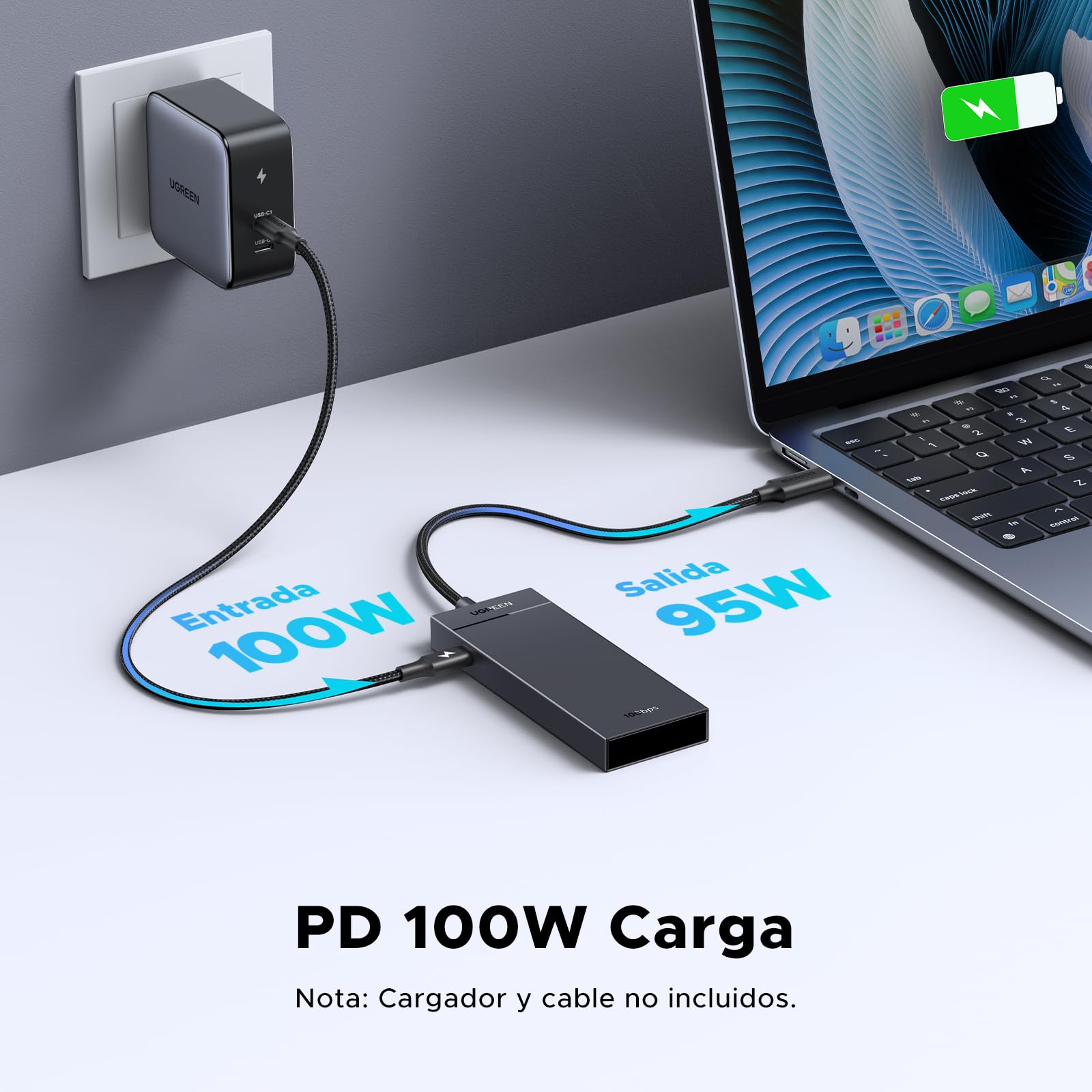 Hub USB C UGREEN 10 Gbps Negro 5 en 1 con Carga 100 W Compatible con MacBook, iPad y Más