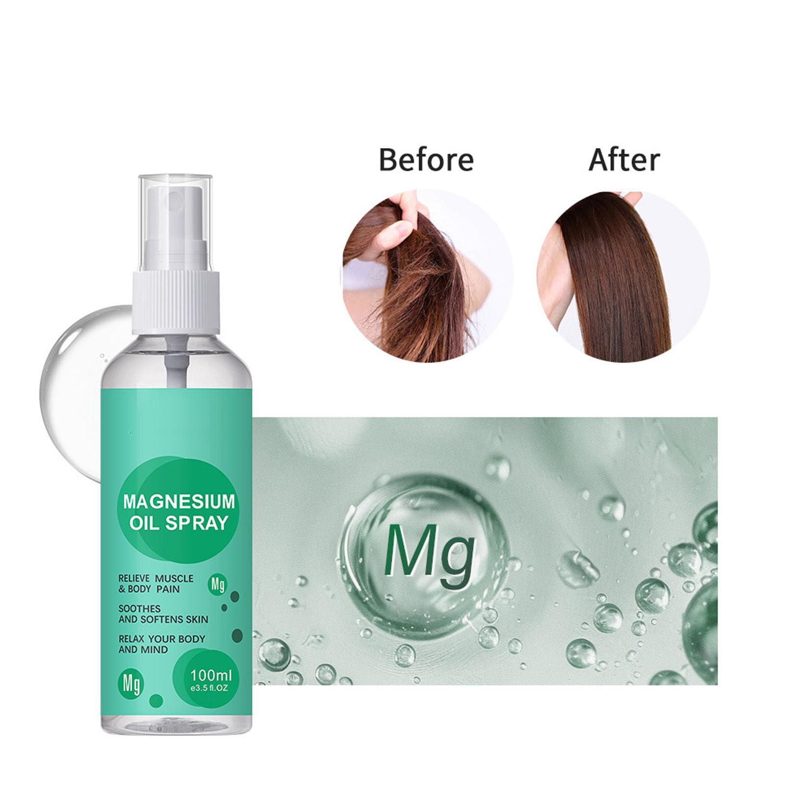 Saluaqui Spray de Aceite de Magnesio de 100 Ml Aceite en Aerosol de Magnesio Puro para Aliviar los Músculos Cansados, Niebla de Magnesio de Rápida Absorción, Spray de Relajación