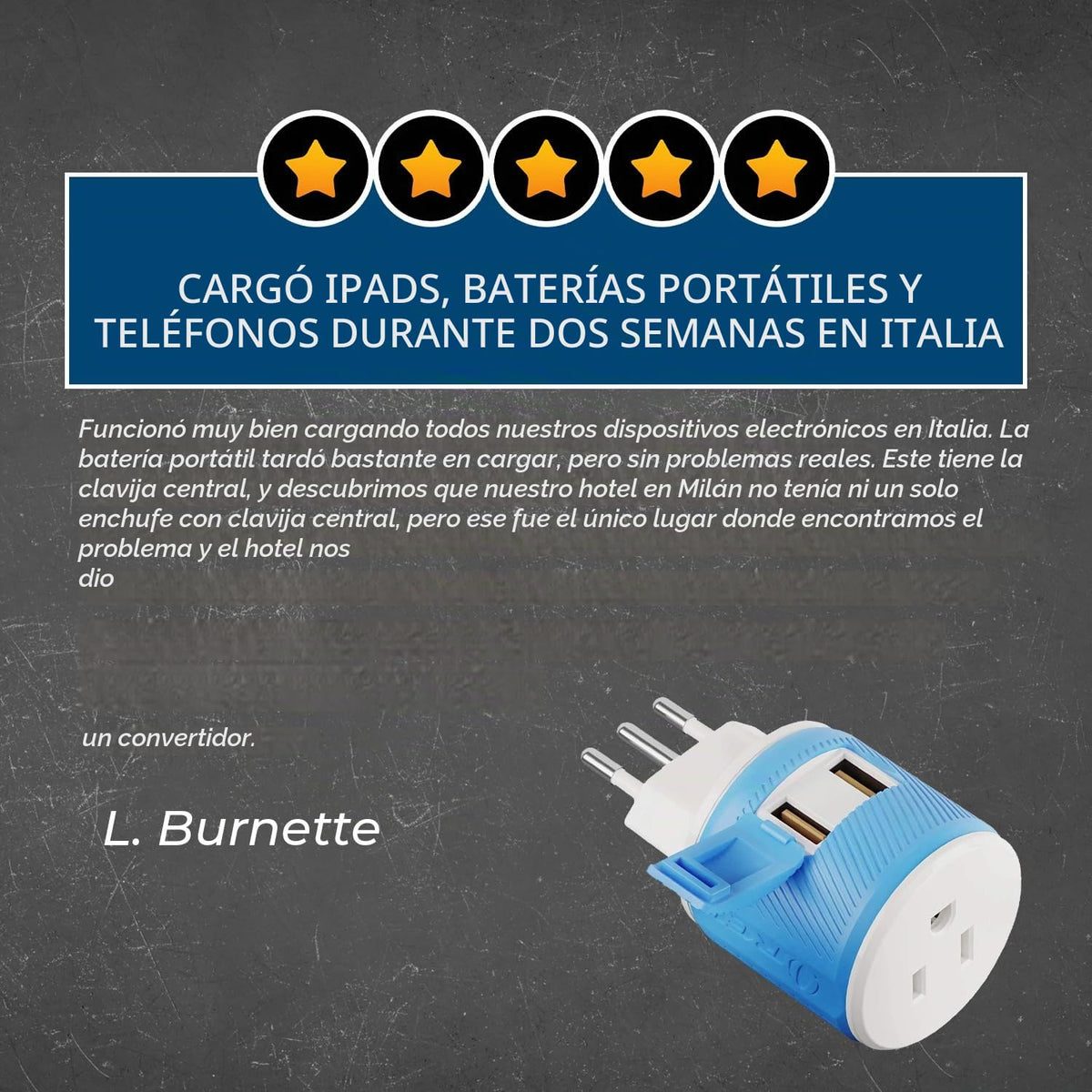 Adaptador de Enchufe de Viaje Orei Azul con Protección USB Dual Tipo L para Italia