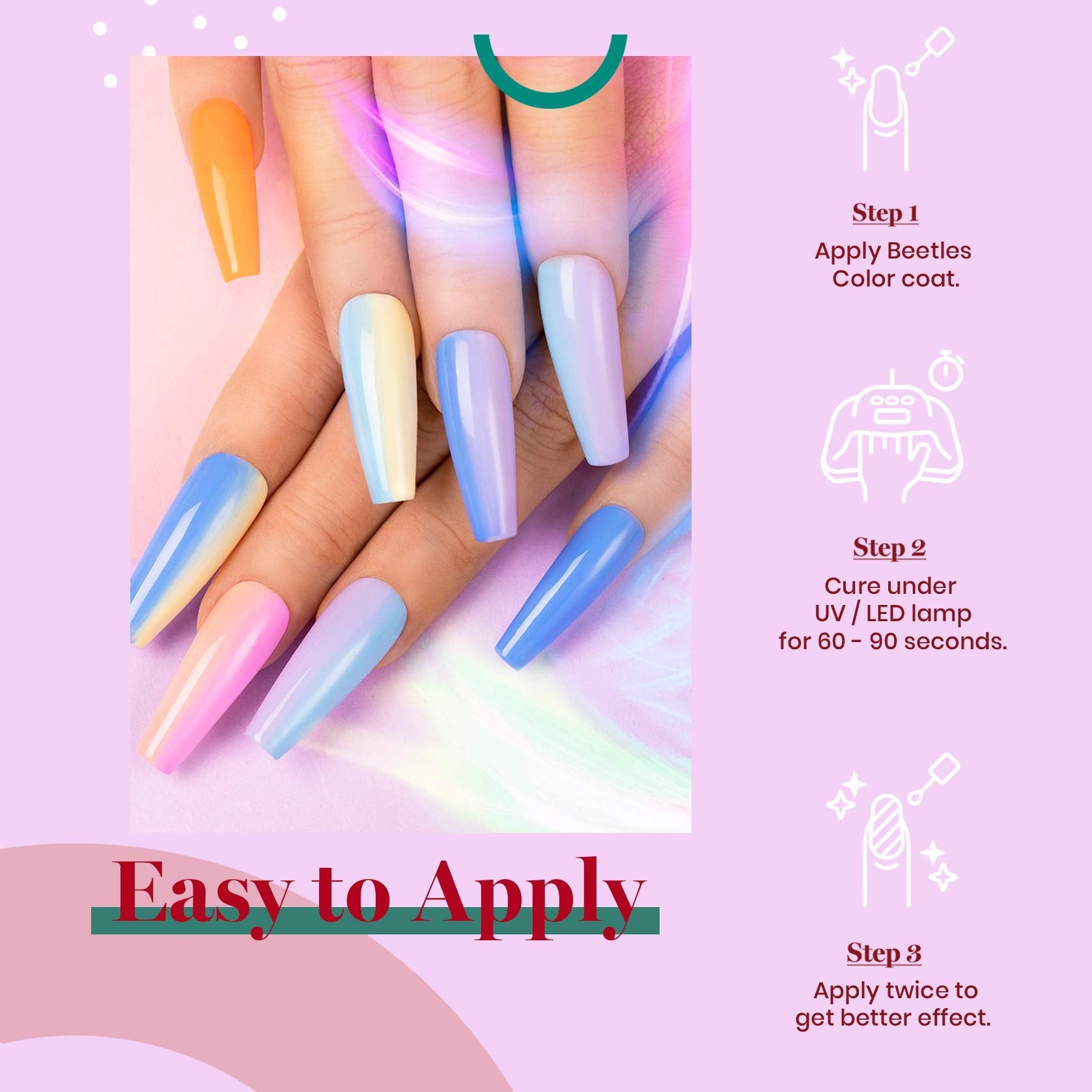 Beetles 20 Colores Arco Iris Verano Kit de Esmalte en Gel Lámpara LED de Remojo Juego de Esmaltes en Gel Nude Con Purpurina Con Capa Base de Gel Superior Brillante y Mate