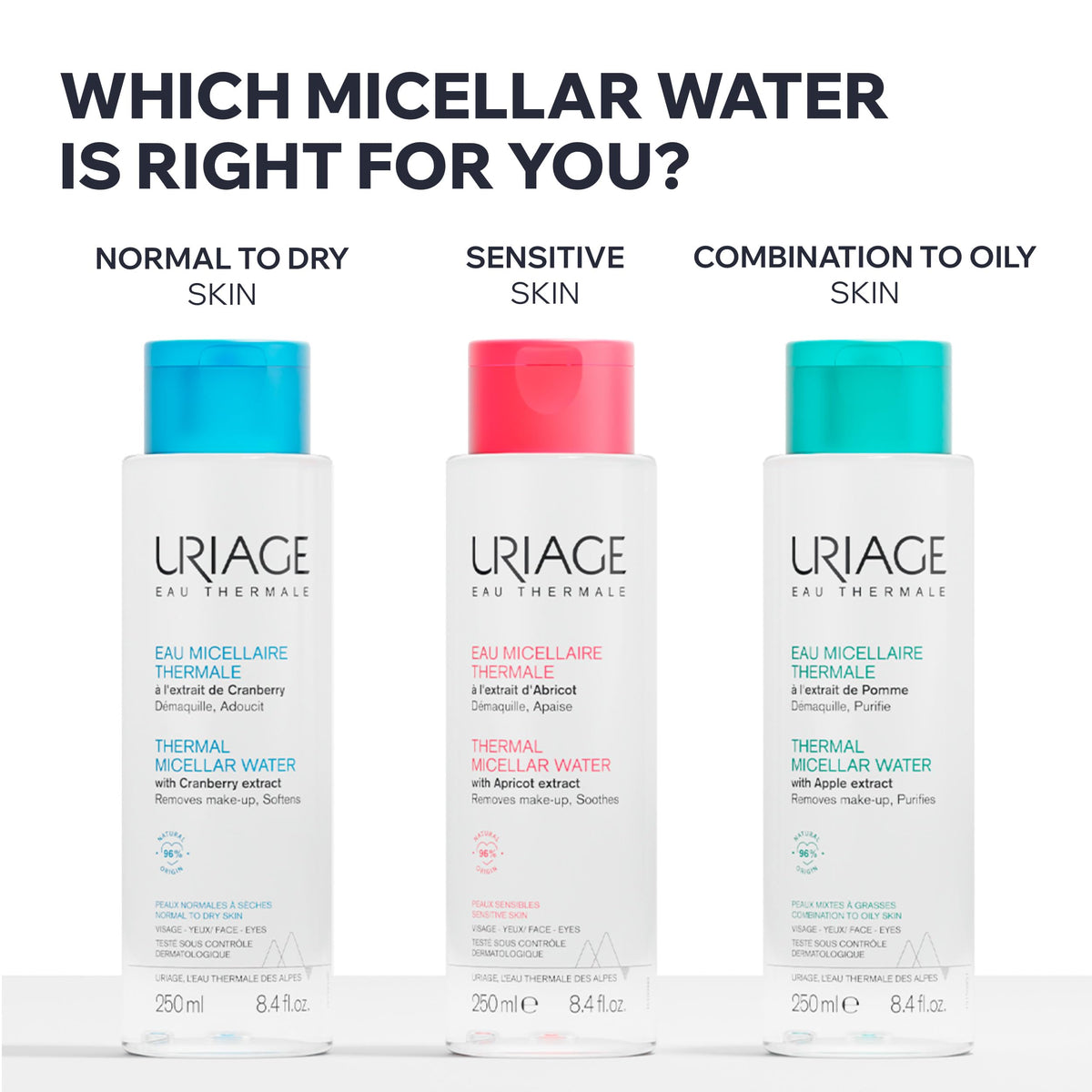 Uriage Agua Micelar termal para piel mixta a grasa 500ml – desmaquilla, purifica y matifica – con extracto de manzana verde, agua termal y patente LN MODUL