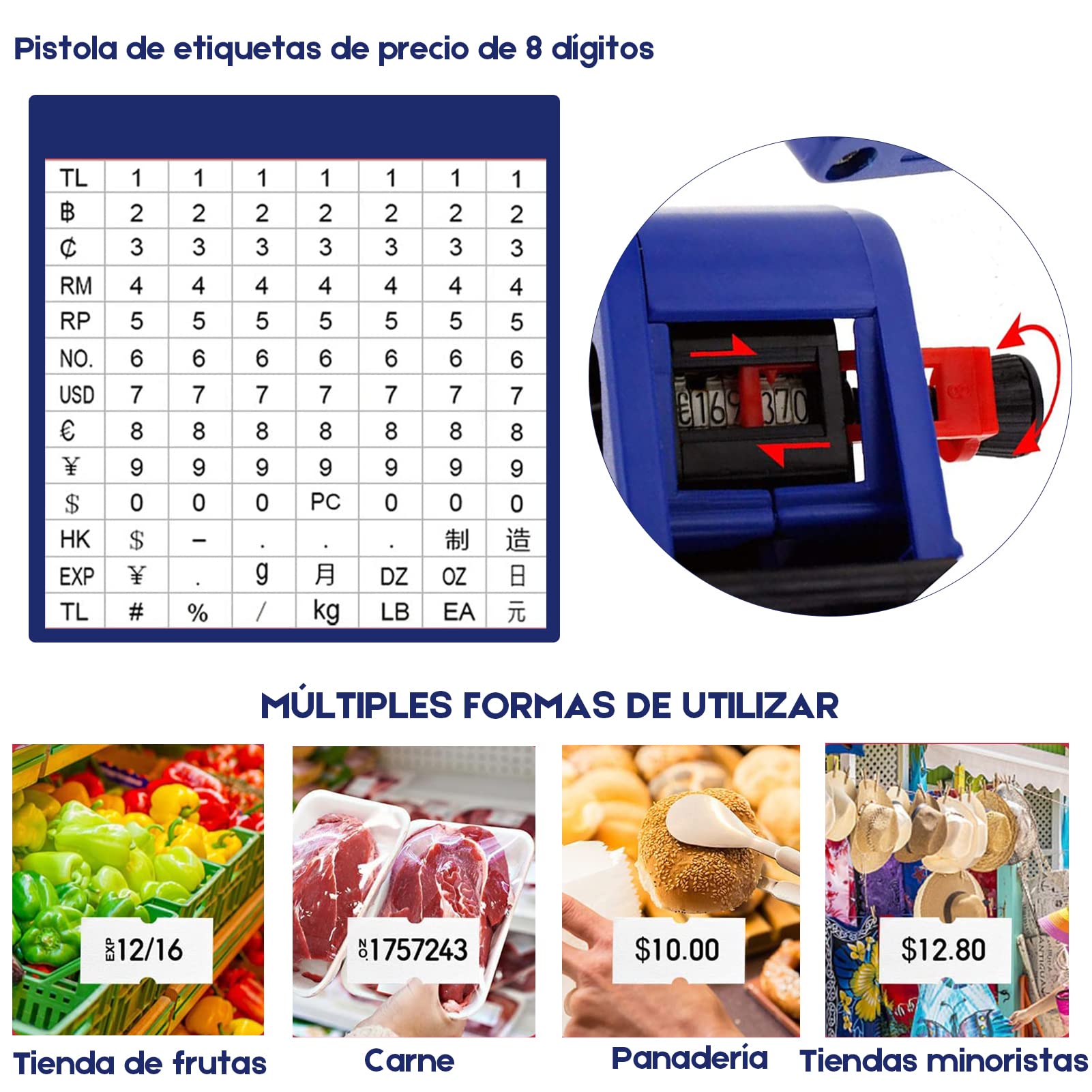 YOU ER MEI Etiquetadora Marca Precios con Cartuchos de Tinta 10 Hojas de Etiquetas de Precios para Oficina Tienda Minorista Tienda de Comestibles