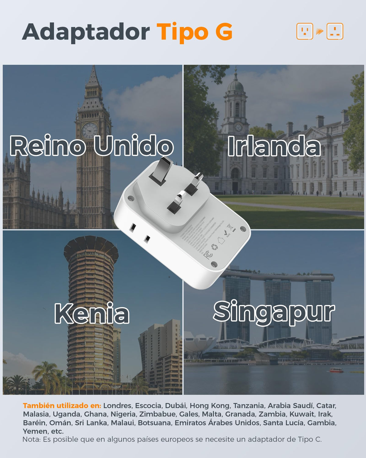 Adaptador de Viaje TESSAN UK Enchufe Reino Unido