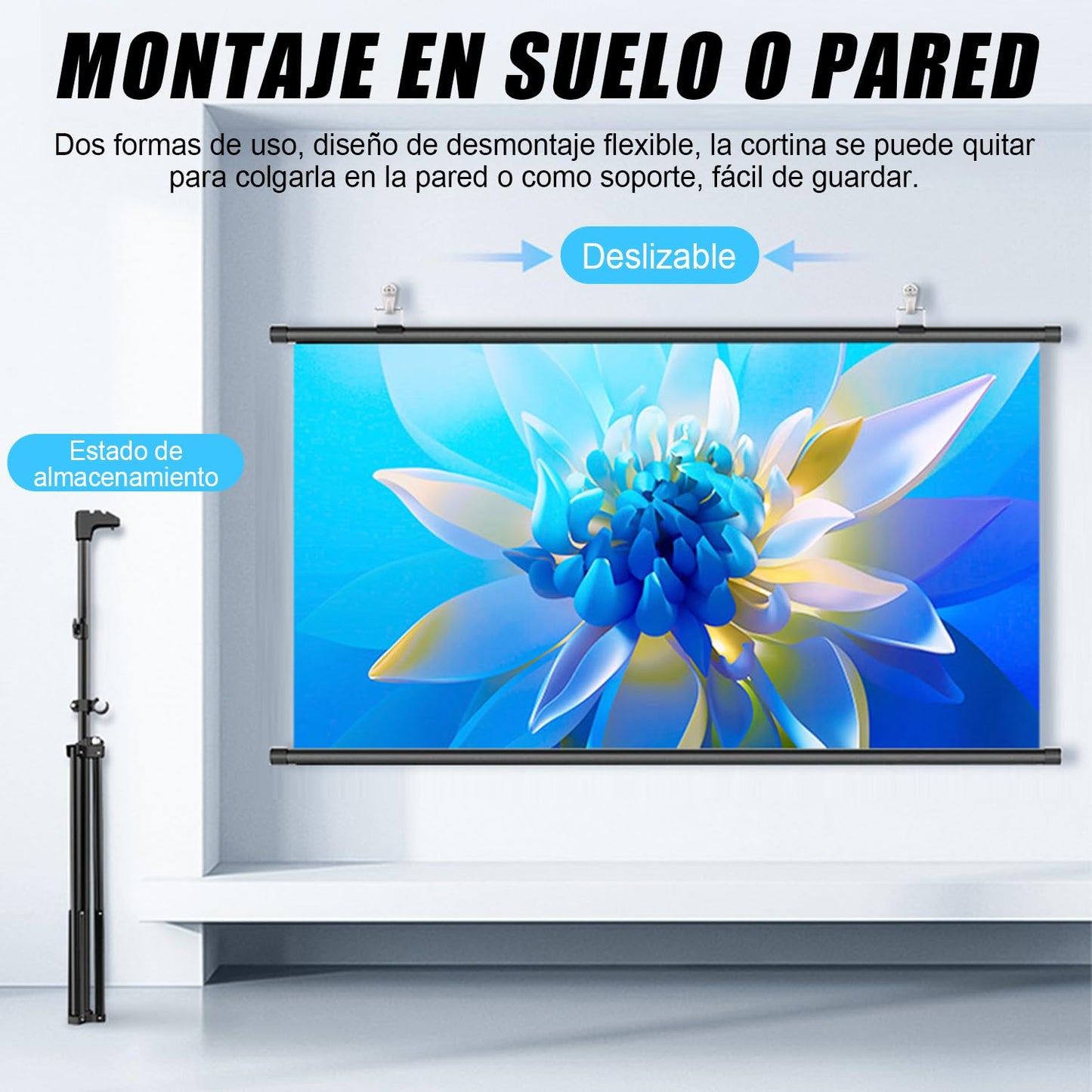 Pantalla para Proyector, Pantalla de Proyector Retractil, 84 Pulgadas 16:9, con Soporte Altura Ajustable, Antiarrugas y Plegable, Ideal Para Cine en Casa, PelíCulas de Interior/Exterior (84 Pulgadas)