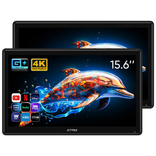 Monitor de Coche GTRUI Android 4K 15,6 Pulgadas con Sistema de Entretenimiento Trasero Compatible con Teléfono Inalámbrico Mirror