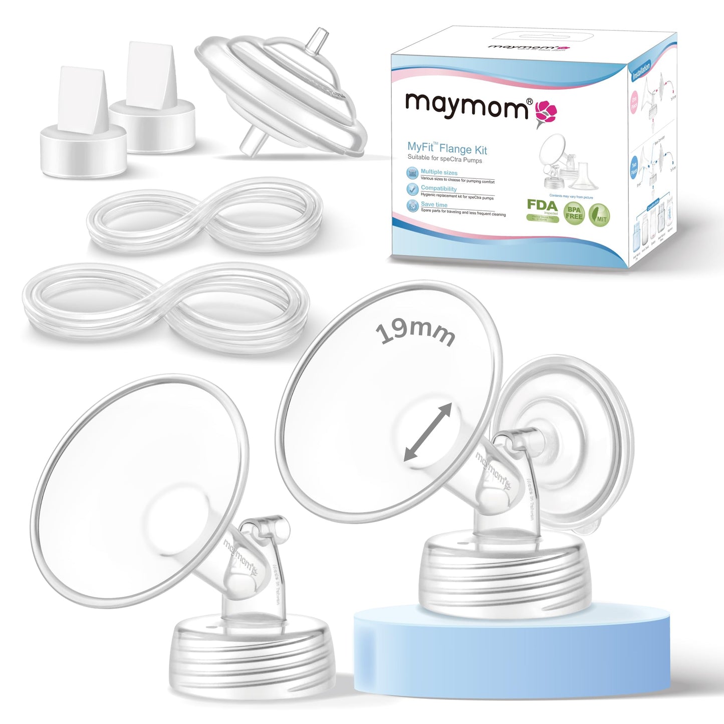 Maymom Piezas para Extractor Compatibles con Spectra S2, S1 y 9 Plus; Embudo de 19 mm con Válvulas, Tubos y Protector Antirretorno; No son piezas originales de Spectra