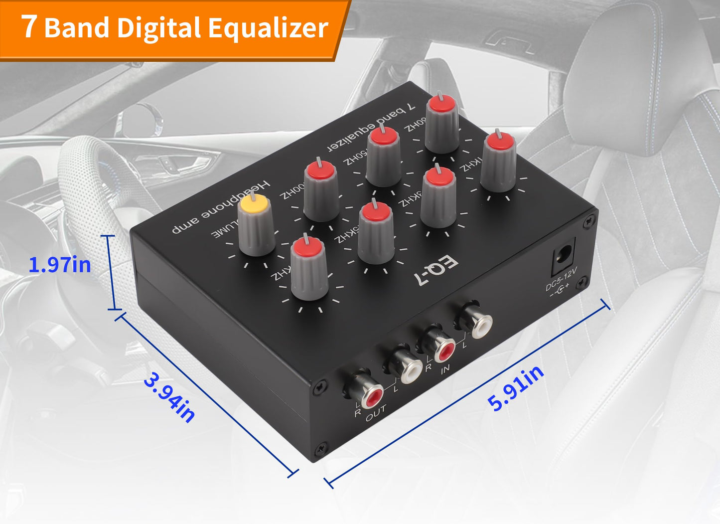 Gugxiom Ecualizador de Sonido de 7 Bandas, Ecualizador Digital de Doble Canal, Ajuste de Graves Altos de 12 DB, Entrada de Salida , Interfaz de Entrada de 3,5 Mm Compatible con