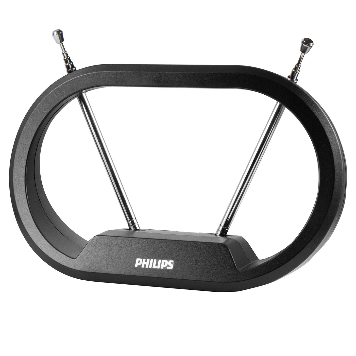 PHILIPS Modern Loop Rabbit Ears Antena de TV para Interiores, dipolos Extensibles de 15 Pulgadas, 4K 1080P VHF UHF, Escritorio, HDTV Digital, Cable coaxial de 4 pies, Negro, SDV7114A / 27