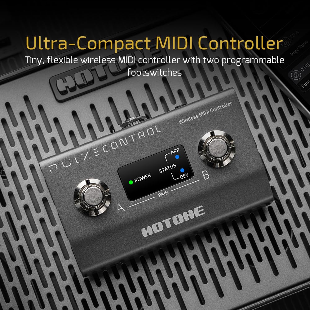 HOTONE - driver MIDI inalámbrico con interruptores de pie programables, aplicación móvil ultracompacto de 12 horas con control de pulze EC-2 (incluye 2 protectores de pedal adicionales)