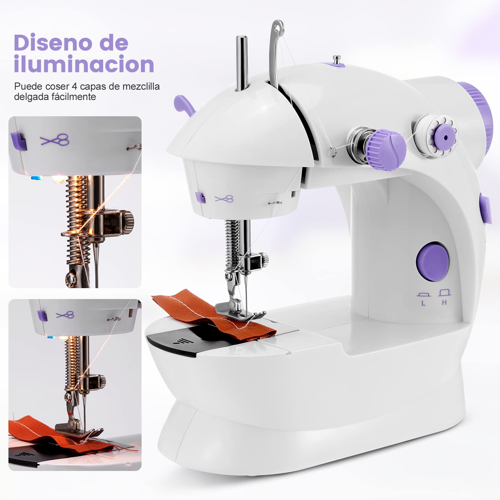 Máquina de Coser, Portátil Mini Maquina de Coser Electrica, Máquina de coser eléctrica multifuncional con Luz de LED Sewing Machine par, Adecuado para principiantes, para coser ropa.