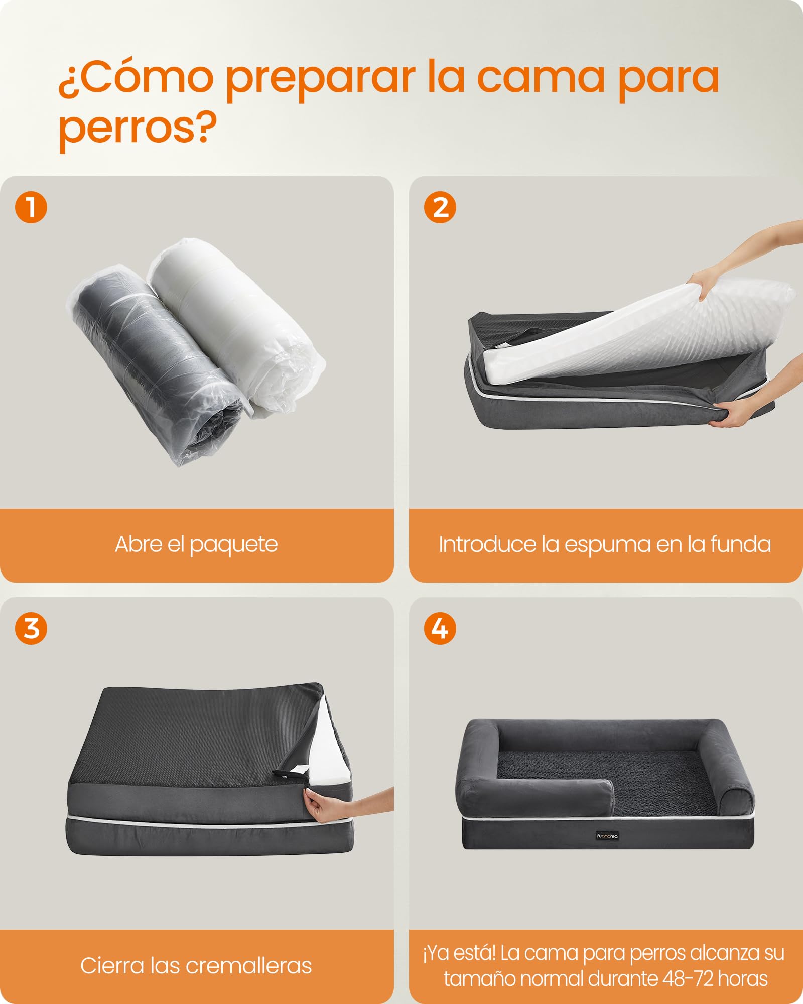 Cama Ortopédica para Perros Feandrea Gris Oscuro con Funda Extraíble y Lavable