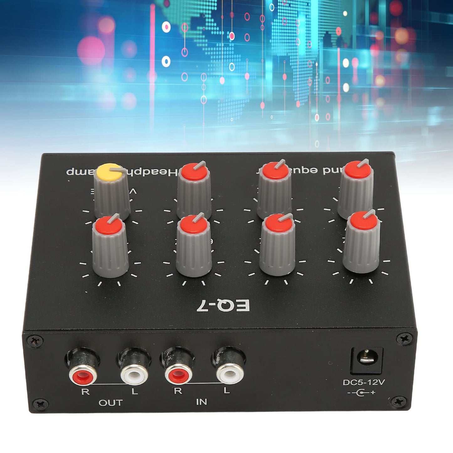 GOWENIC Ecualizador de Sonido de 7 Bandas de Doble Canal con Ajuste de Graves Altos de 12 DB, Salida de Entrada, Interfaz de 3,5 Mm, Compatible con Auriculares para Audio de Automóvil