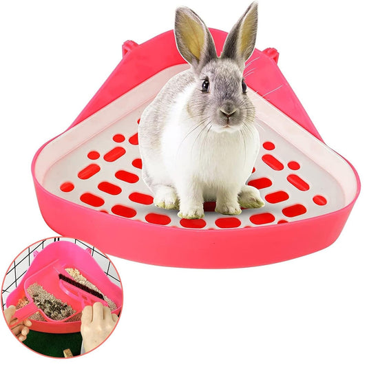 Caja de Arena para Conejos,Orinal de Esquina Inodoro con Rejilla para Suministros para Mascotas para Conejos cobayas Chinchilla hurón Animales pequeños Caja de Arena para Conejos Accesorios (rosa)