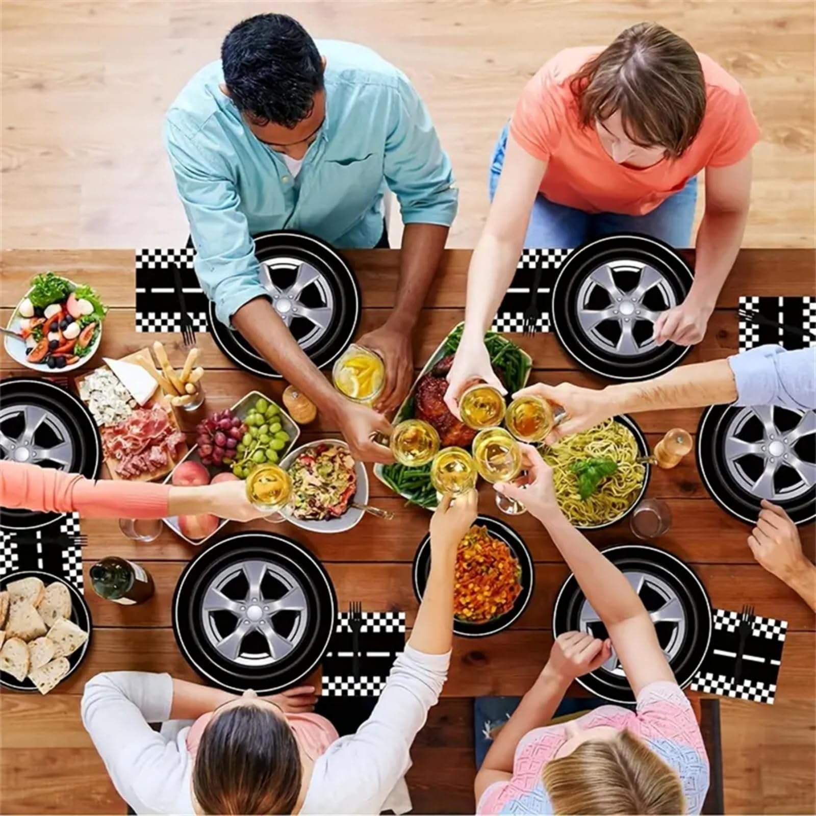 Vajilla Desechable Temática Carreras Vajilla 24 Platos con Forma de Rueda de Coche para Fiestas de Cumpleaños