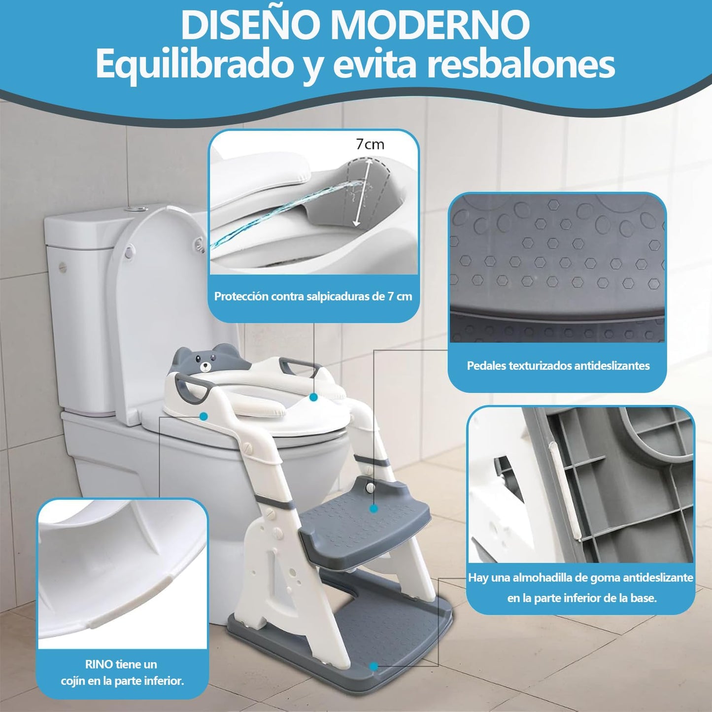 Asiento de Entrenamiento Infantil con Escalera Plegable Ergonómico y Acolchonado, Antideslizante, para Niños de 2 a 7 Años