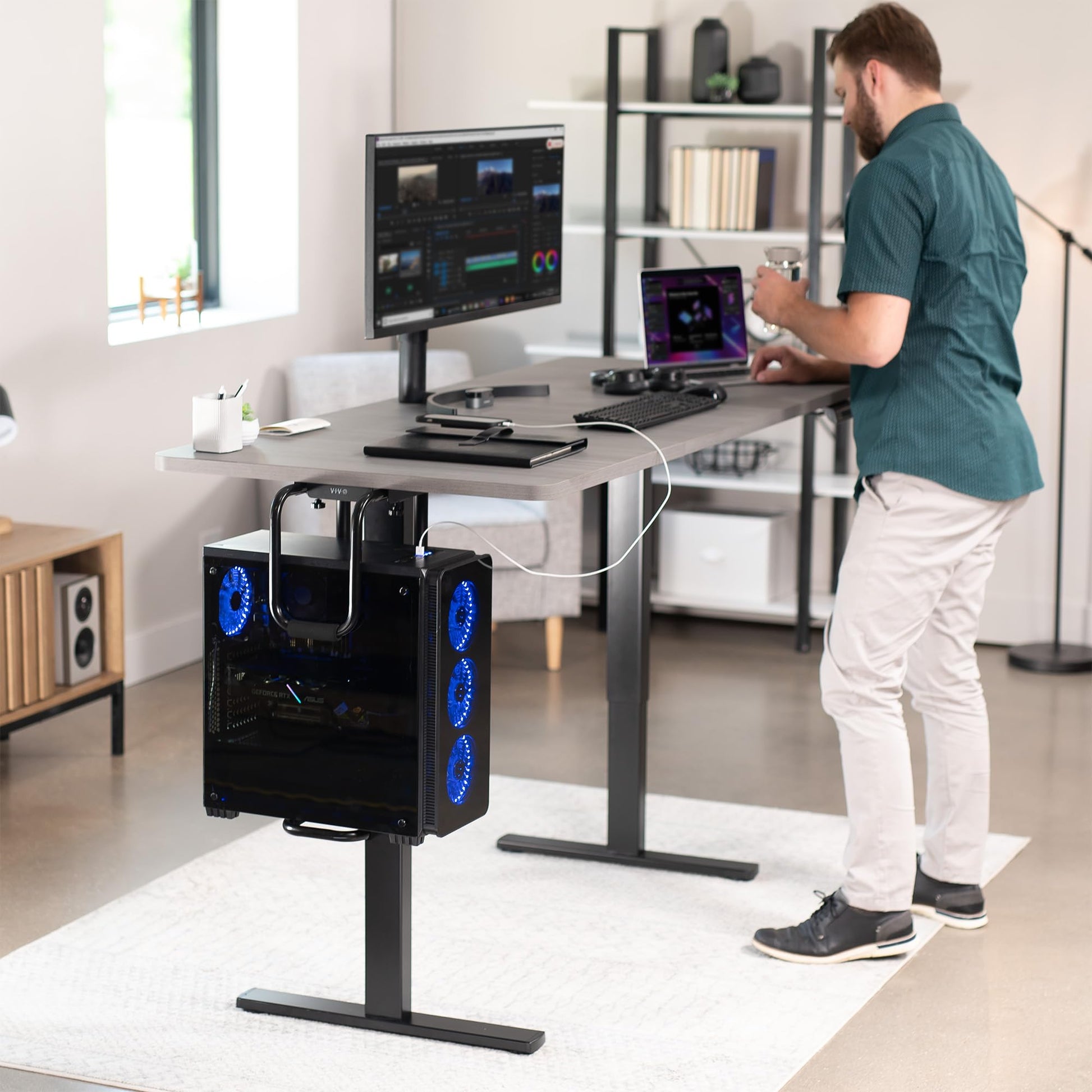 Soporte Ajustable para PC Vivo Negro con Bloqueo Seguro